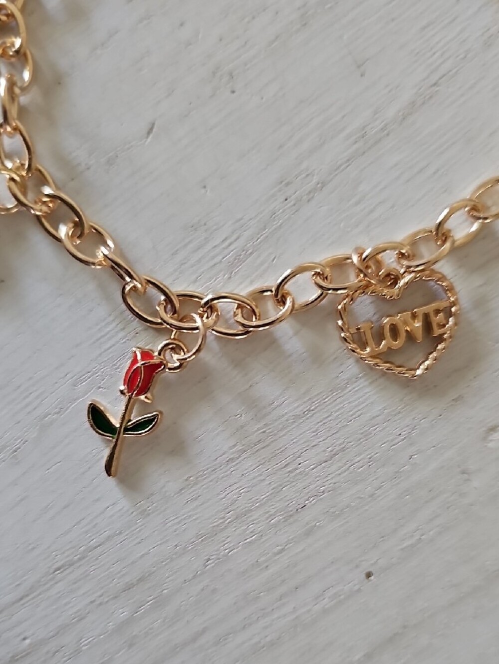 Gold-Tone Charm Bracelet with Red Enamel Accents - Picture 4 of 7